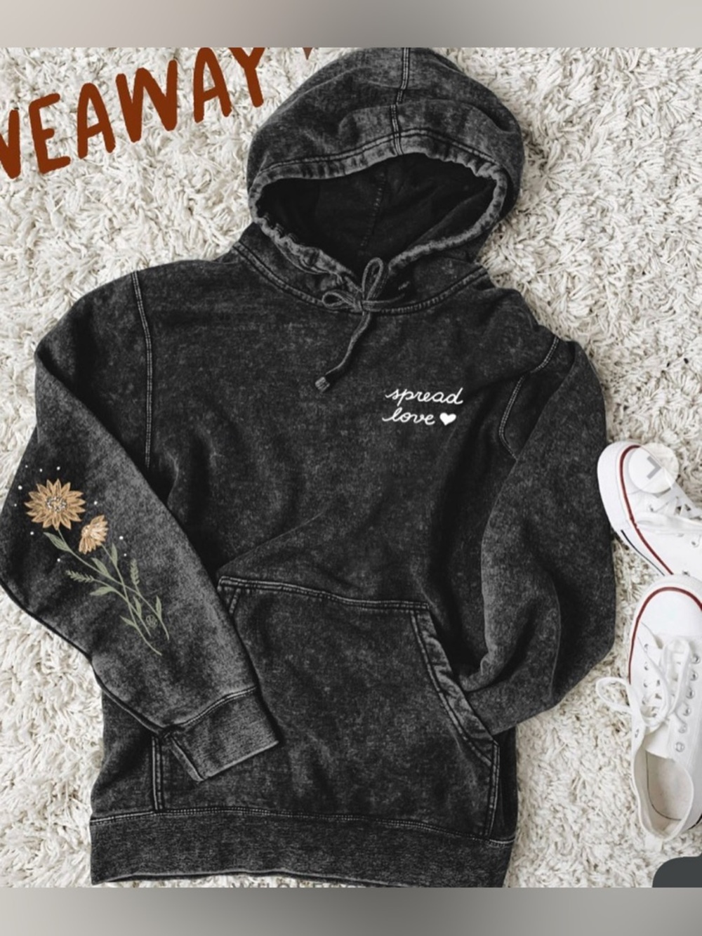 (A6) Wholesome Culture "Spread Love" Mineral Wash Hoodie - S - Sunflower Sleeve